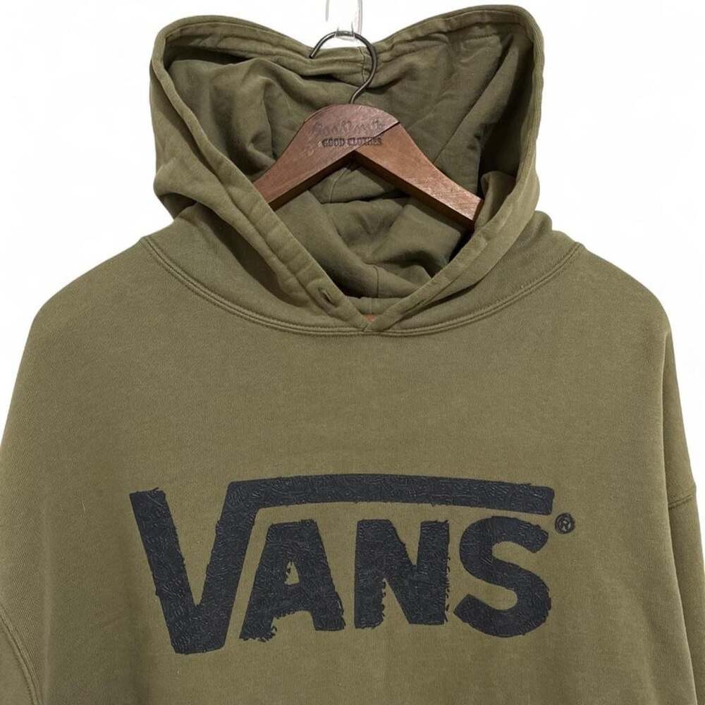 Vans Off The Wall Olive Green Distressed Logo Hoodie - Men's XL